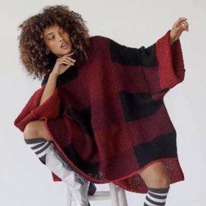 Free People Meet Me In Plaid Poncho Hooded Alpaca XS/ S